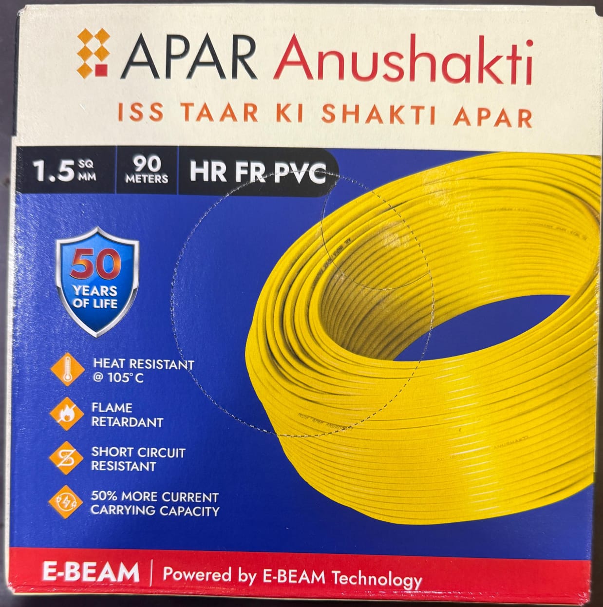 APAR Anushakti EBXL HR FR PVC Wire 90m [1.50 sq. mm, Red]